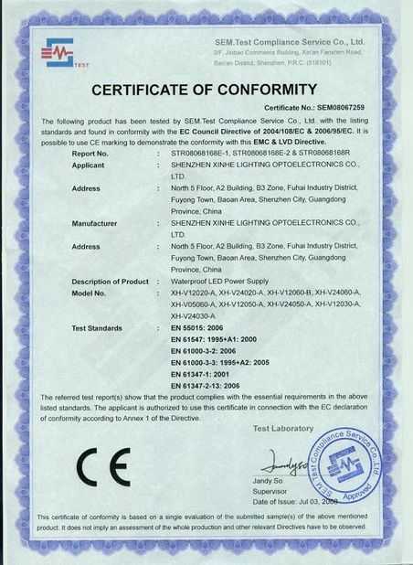 Trung Quốc Shenzhen Xinhe Lighting Optoelectronics Co., Ltd. Chứng chỉ
